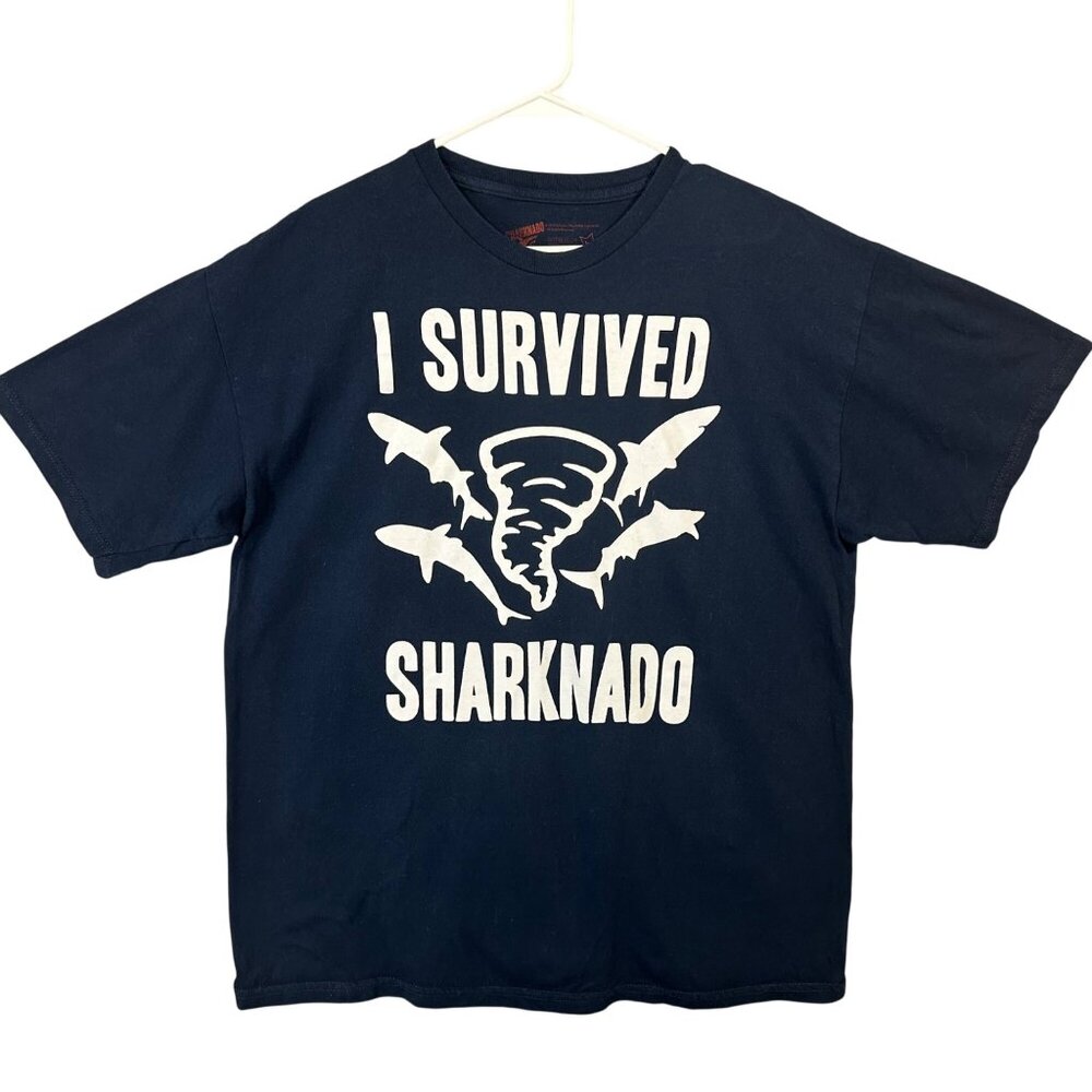 I Survived Sharknado by Ripple Junction Blue Graphic T Shirt Size XL EUC